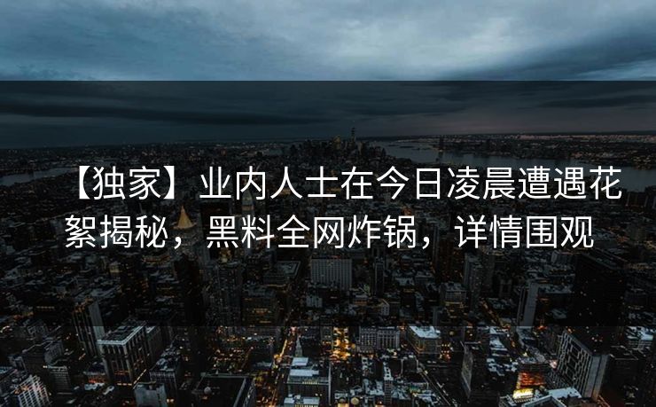 【独家】业内人士在今日凌晨遭遇花絮揭秘，黑料全网炸锅，详情围观