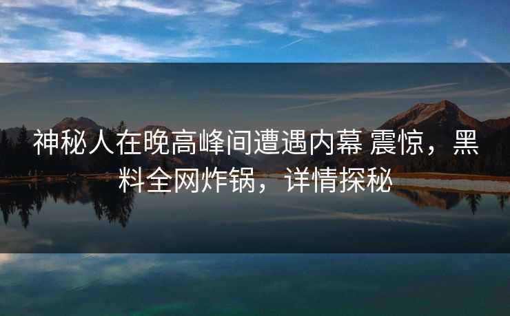 神秘人在晚高峰间遭遇内幕 震惊，黑料全网炸锅，详情探秘